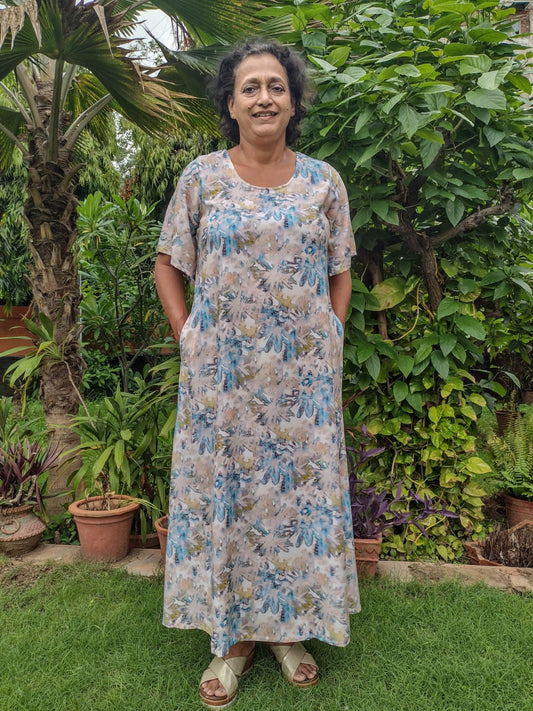 Blue-n-Green Bell Sleeved Gown