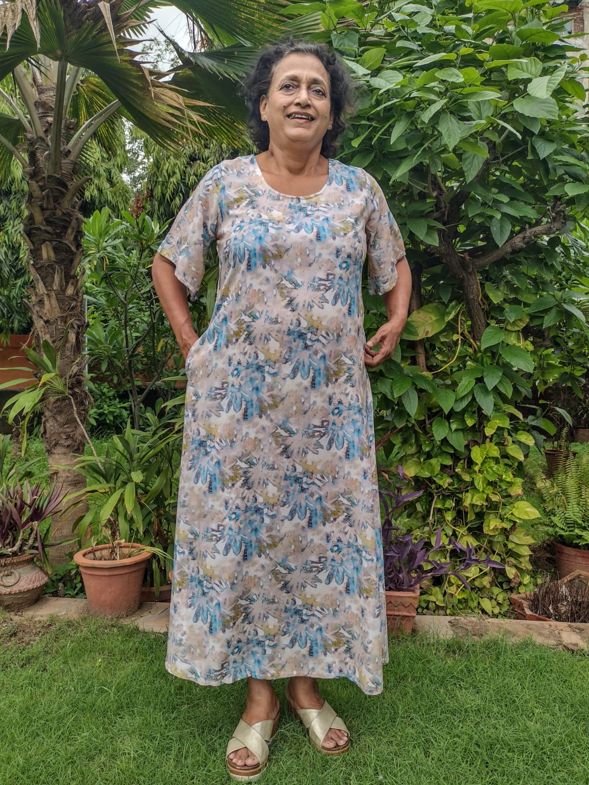 Blue-n-Green Bell Sleeved Gown